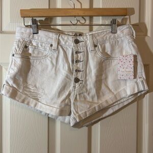 Free People White Button-Fly Jean Shorts